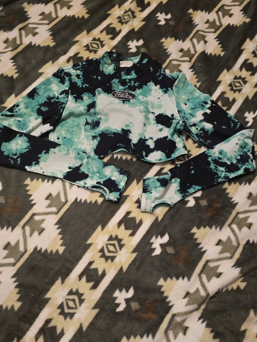 H&M Aqua & Black Tie-Dye Ribbed Cropped Top